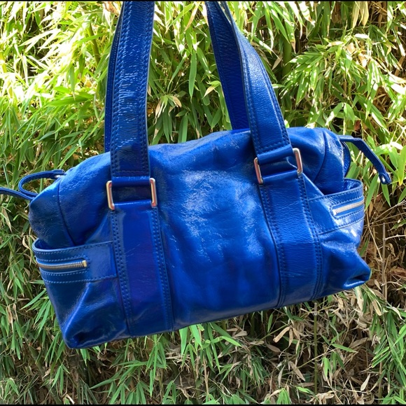 MICHAEL KORS blue patent leather satchel bag purse tote - Picture 9 of 15